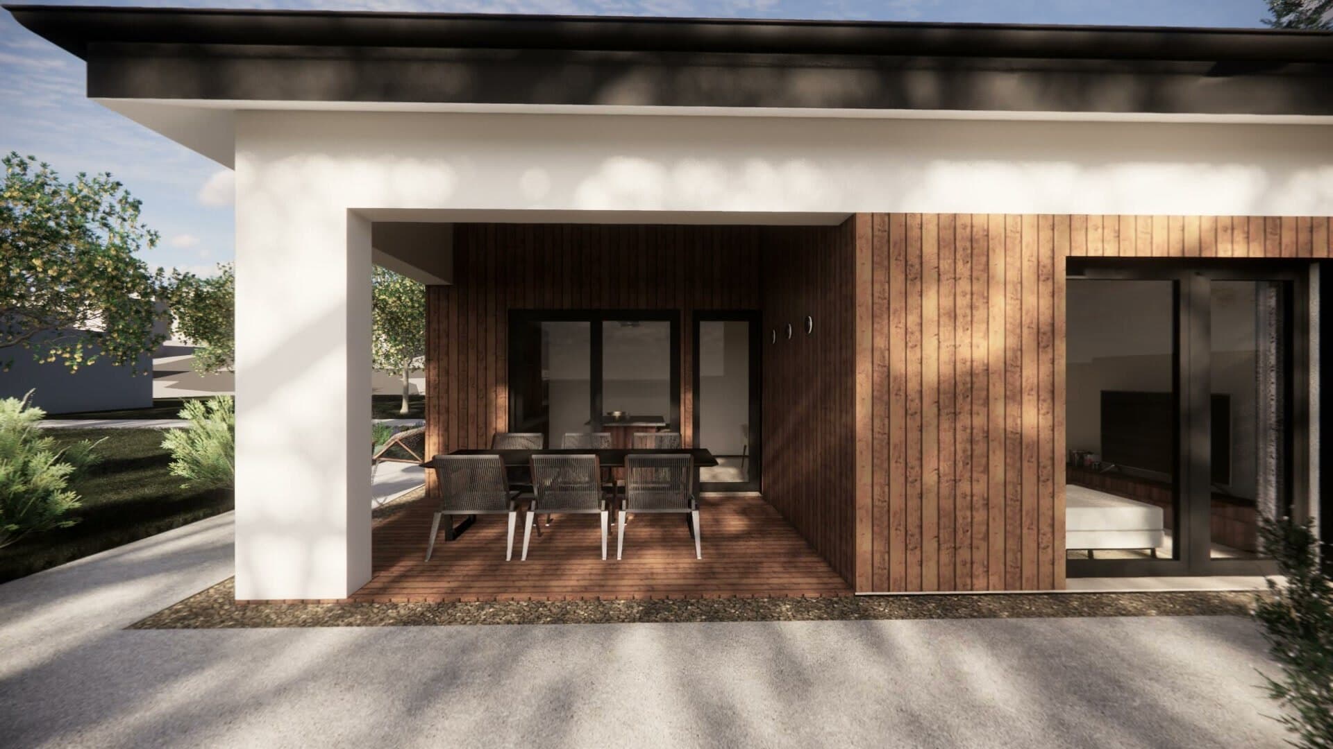 Il portico di Villa Aura con il tavolo da pranzo esterno