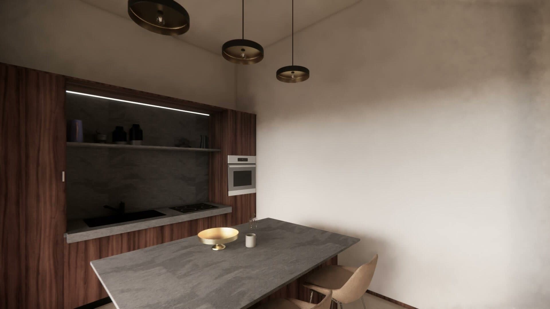 La cucina di Villa Aura vista dal tavolo